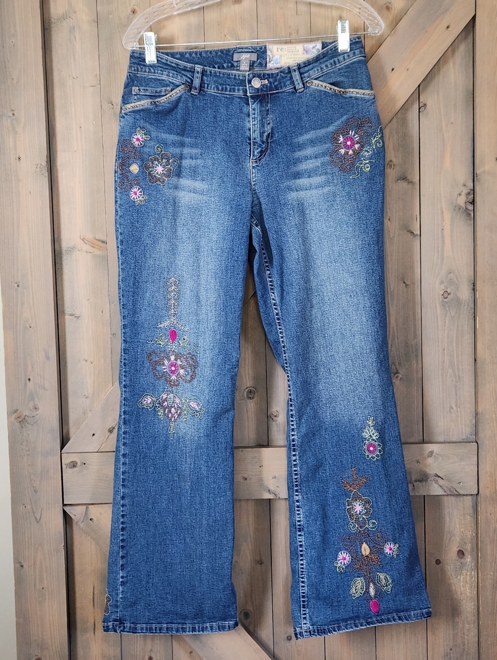 J. Jill Embroidered Bootcut Y2K Jeans Size 6 Limited Edition Boho Floral